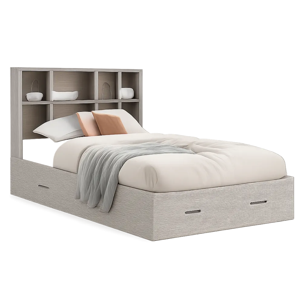 Stauraumbett 160 x 200 cm Bettgestell mit Regalfächern Kopfteil und Schubladen Weiß MDF rechteckig