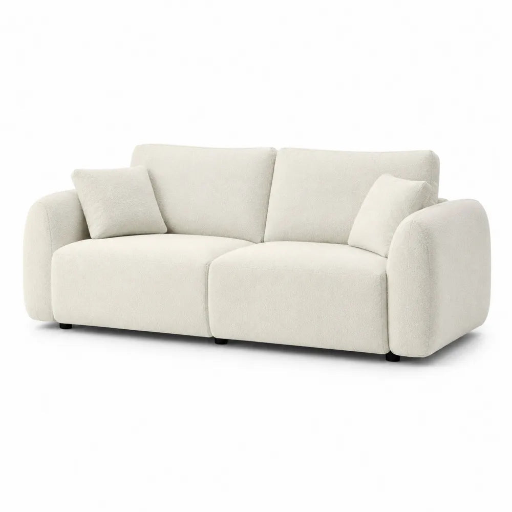 2-Sitzer Sofa 180x95x80 cm rechteckig Beige Bouclé Stoff Polstersofa Holzrahmen