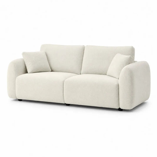 2-Sitzer Sofa 180x95x80 cm rechteckig Beige Bouclé Stoff Polstersofa Holzrahmen