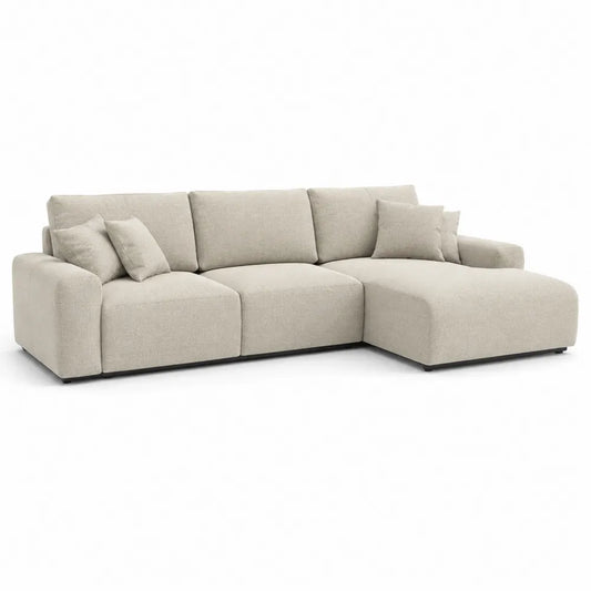 Ecksofa mit Recamiere rechts 260 x 160 x 85 cm L-Form Beige Stoffbezug Polsterung Holzrahmen rechteckig