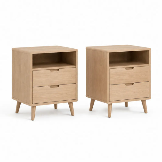 Nachttisch 2er Set 45 x 40 x 60 cm 2 Schubladen offenes Fach Eichenoptik MDF rechteckig Naturholz