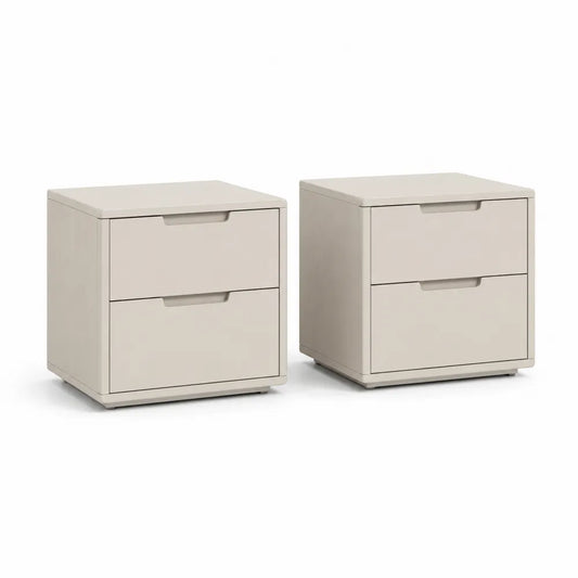 Nachttisch 2er Set 50 x 40 x 50 cm 2 Schubladen rechteckig Beige MDF Holzwerkstoff grifflose Ausführung