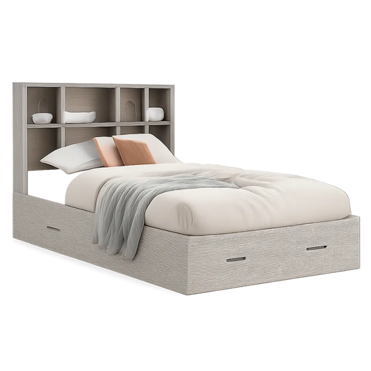 Stauraumbett 160 x 200 cm Bettgestell mit Regalfächern Kopfteil und Schubladen Weiß MDF rechteckig